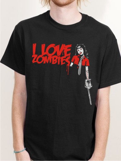 T-Shirt I Love Zombies Halloween Shirt schwarz E95