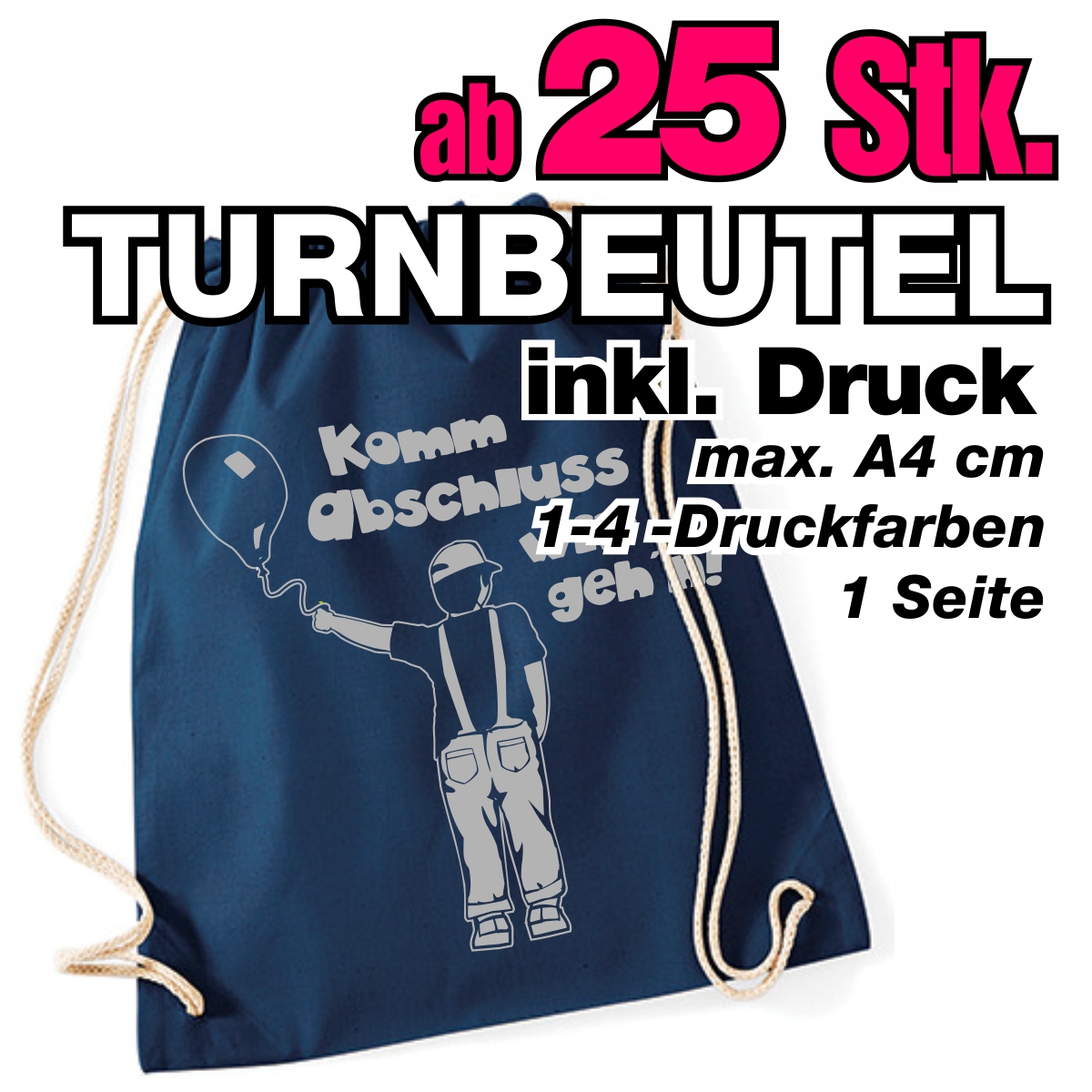 Baumwoll-Rucksack, farbig - inkl. Bedruckung; ab 25 Stk.