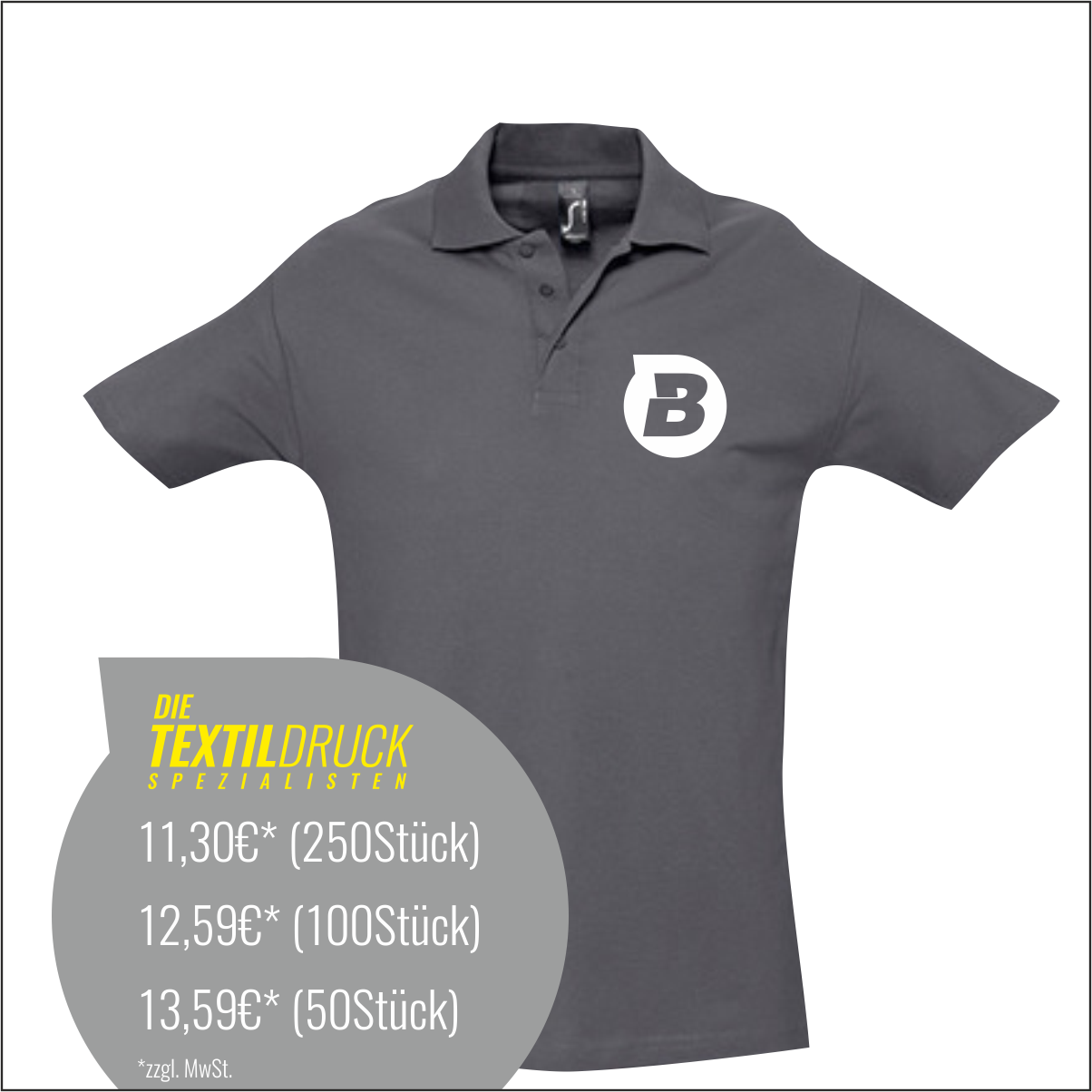 Workwear Poloshirt inkl. Druck / Firmenlogo oder Schriftzug  1seitig